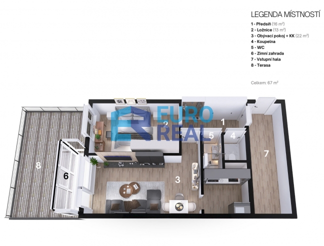 pronájem bytu 2+1 s terasou 18 m²