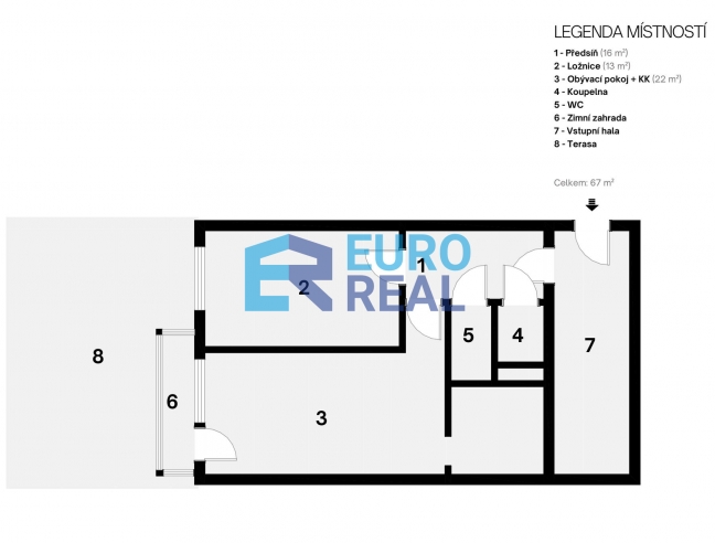 pronájem bytu 2+1 s terasou 18 m²