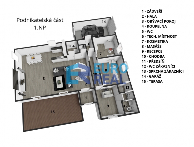 Samostatný rodinný dům s částí pro podnikání, se zahradou a bazénem, pozemek 1697 m²